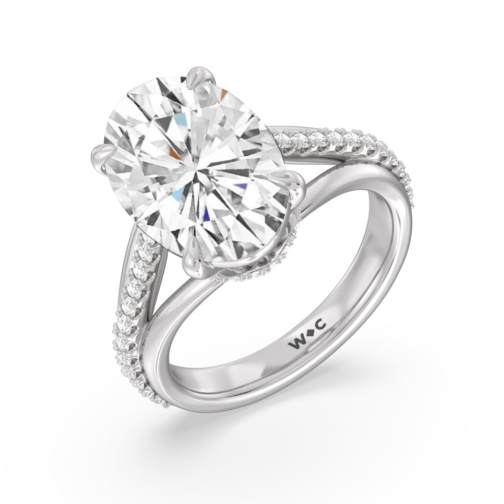 Oval Cut Elegance Split Shank Center Pave Engagement Ring with Lab Grown Diamond in 14KT Platinum view 3
