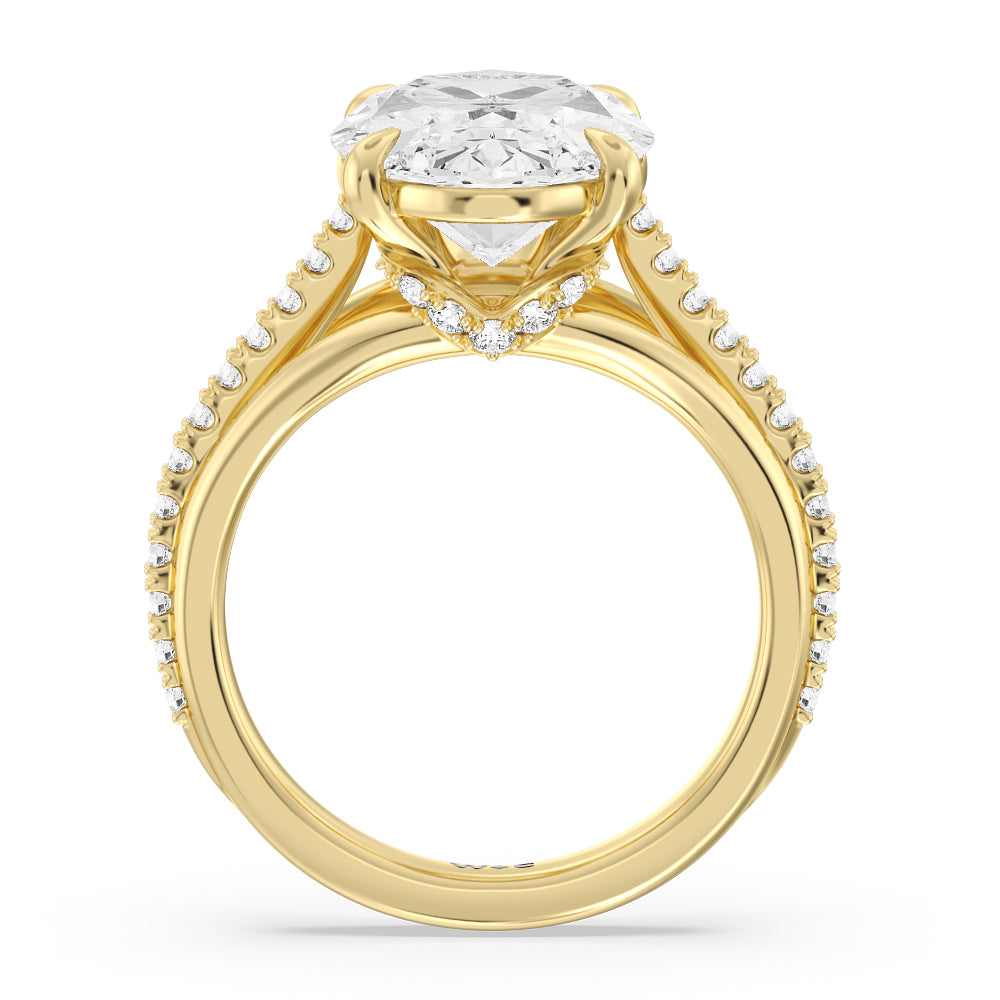 Oval Cut Elegance Split Shank Center Pave Engagement Ring with Lab Grown Diamond in 14KT Yellow Gold view 2
