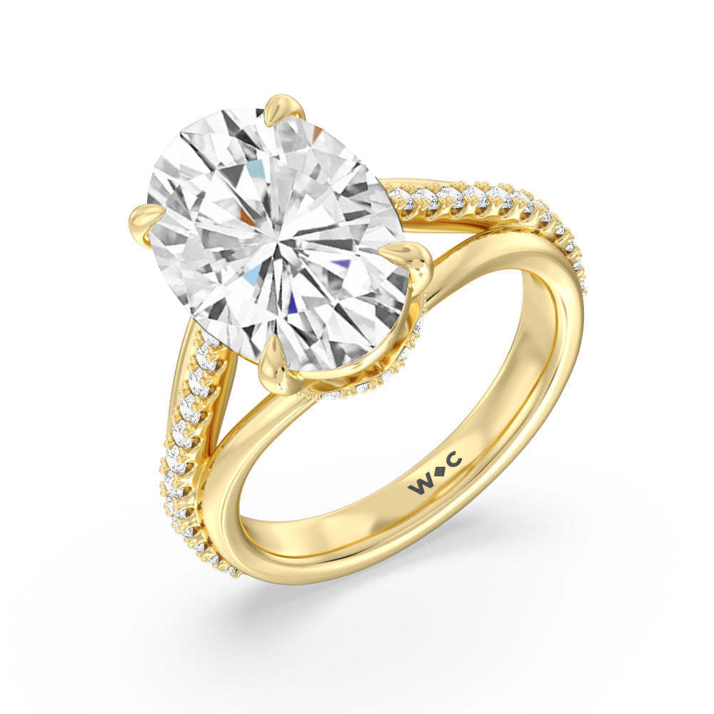 Oval Cut Elegance Split Shank Center Pave Engagement Ring with Lab Grown Diamond in 14KT Yellow Gold view 3
