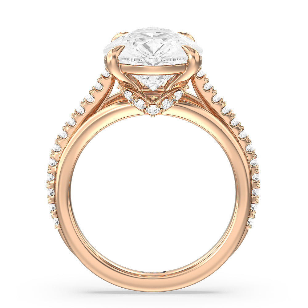 Pear Cut Elegance Split Shank Center Pave Engagement Ring with Lab Grown Diamond in 14KT Rose Gold view 2
