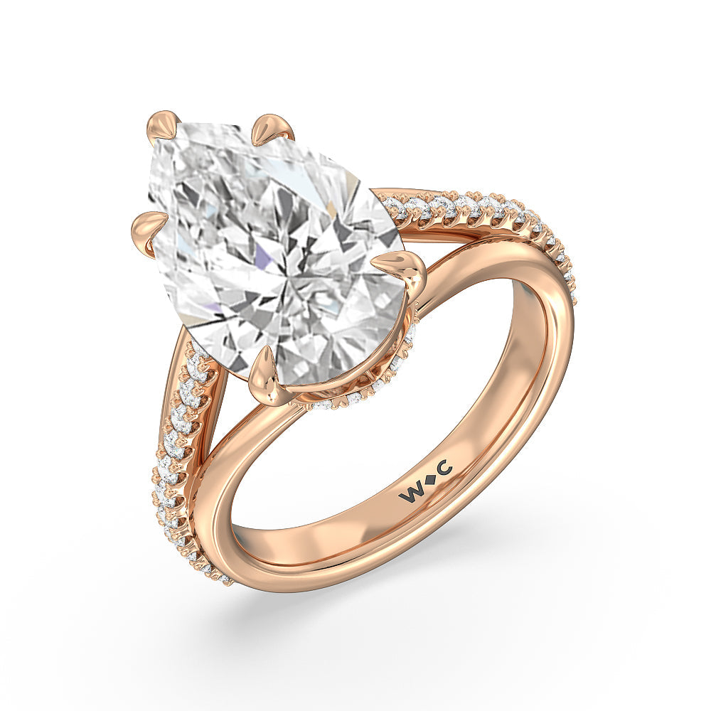 Pear Cut Elegance Split Shank Center Pave Engagement Ring with Lab Grown Diamond in 14KT Rose Gold view 3
