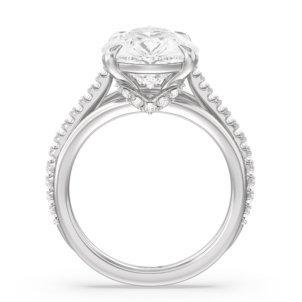 Pear Cut Elegance Split Shank Center Pave Engagement Ring with Lab Grown Diamond in 14KT Platinum view 2
