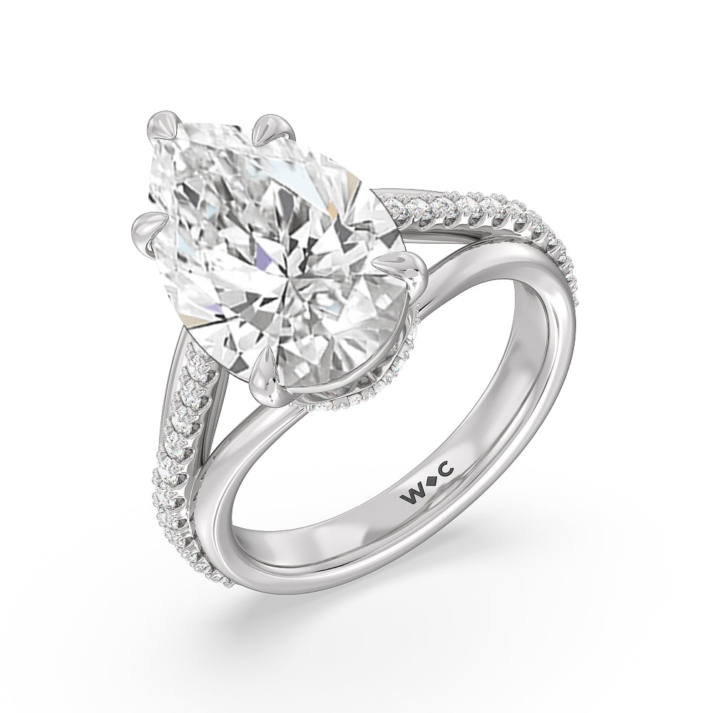 Pear Cut Elegance Split Shank Center Pave Engagement Ring with Lab Grown Diamond in 14KT Platinum view 3
