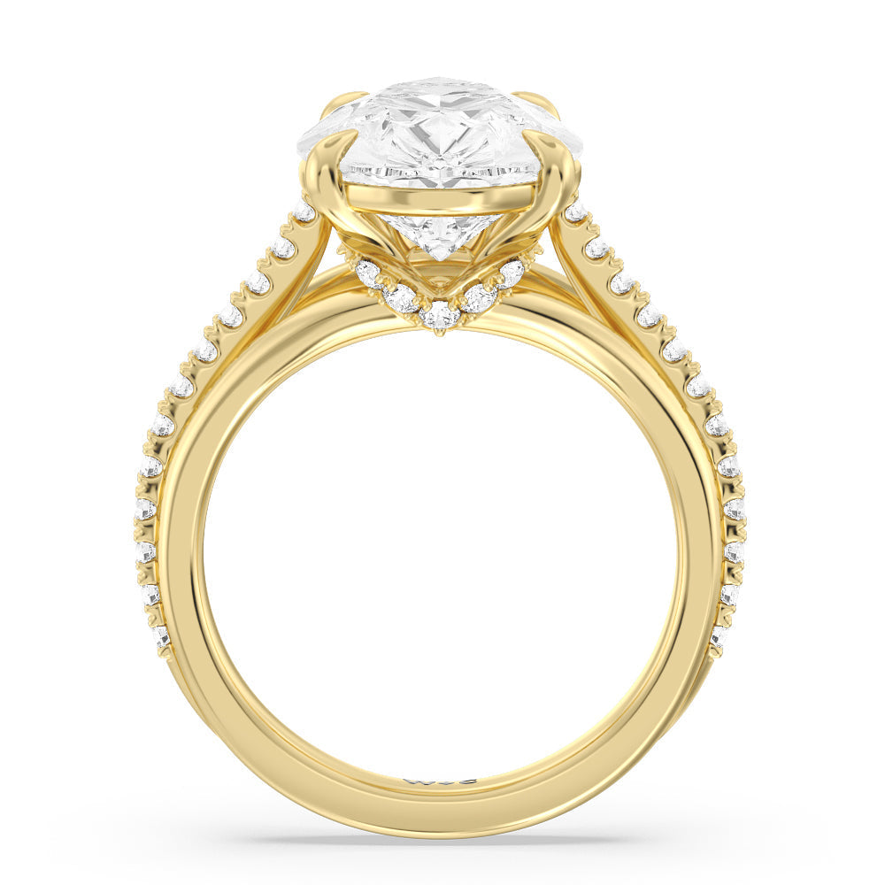 Pear Cut Elegance Split Shank Center Pave Engagement Ring with Lab Grown Diamond in 14KT Yellow Gold view 2
