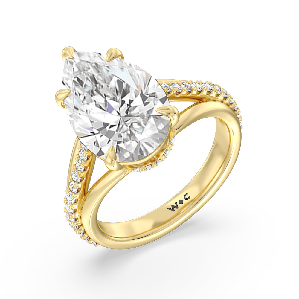Pear Cut Elegance Split Shank Center Pave Engagement Ring with Lab Grown Diamond in 14KT Yellow Gold view 3
