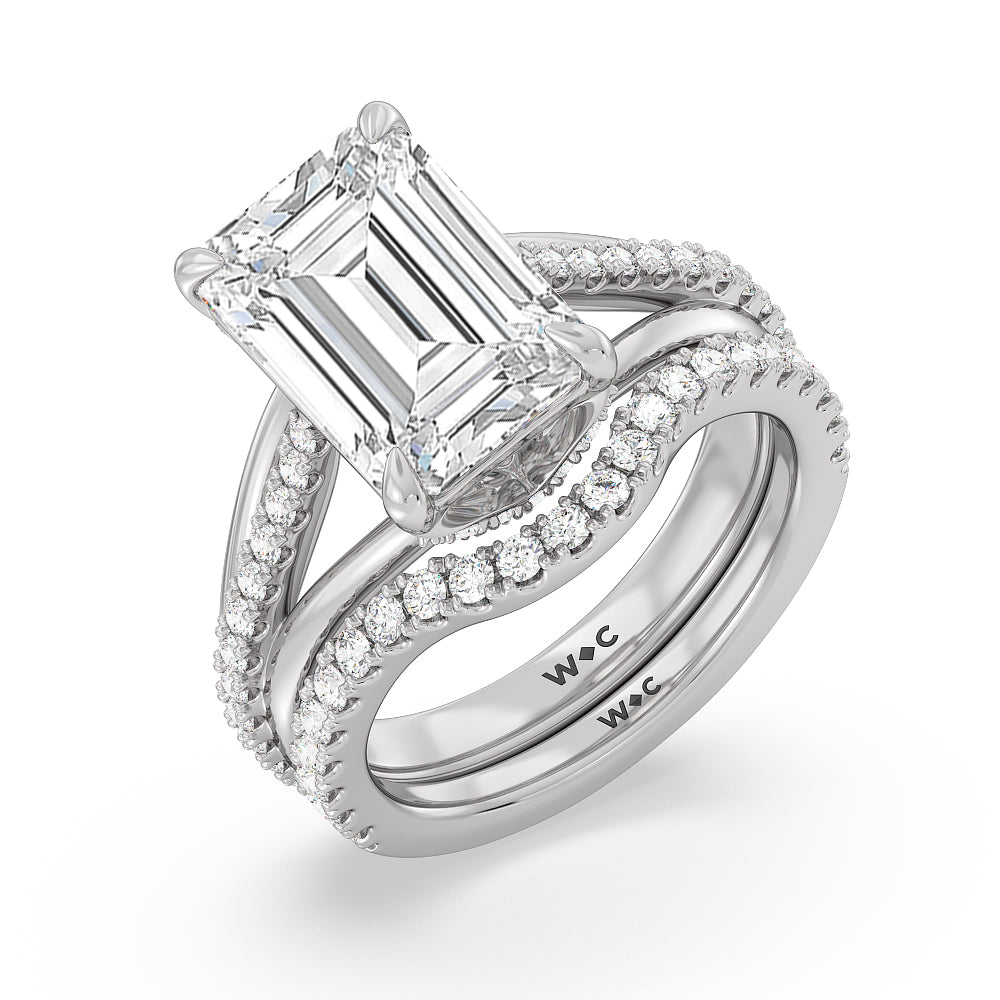 Elegance Split Shank Center Pave Diamond Wedding Band with 18KT Yellow Gold Cut Diamond in 14KT Yellow Gold view 3
