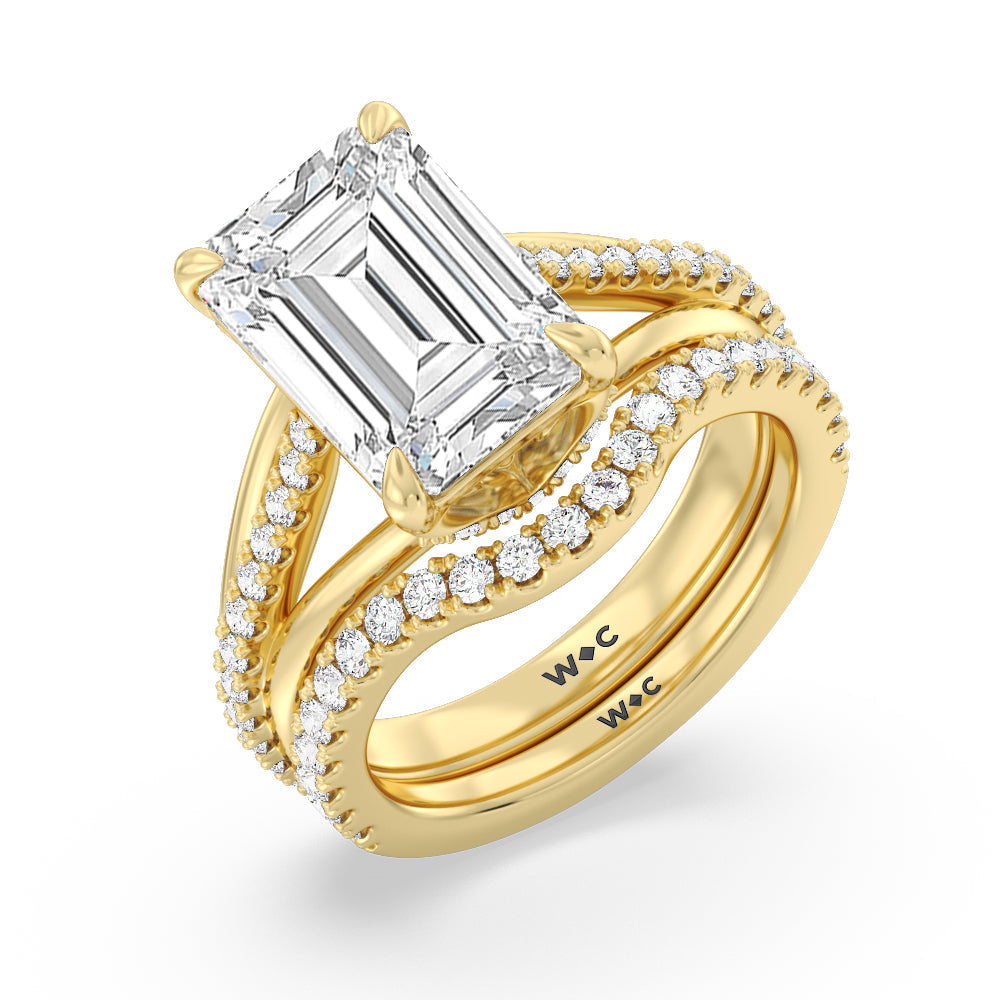 Elegance Split Shank Center Pave Diamond Wedding Band with 18KT White Gold Cut Diamond in 14KT White Gold view 3
