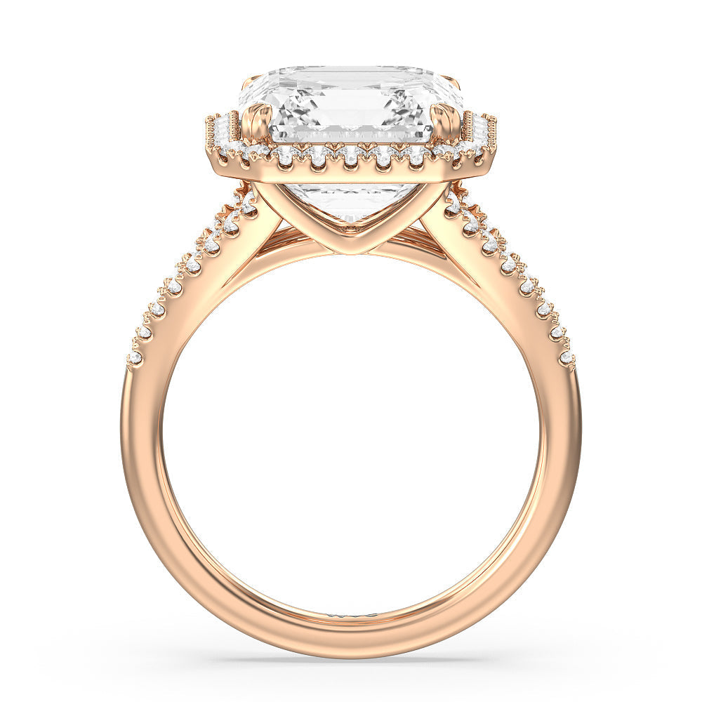 Asscher Cut Elegance Split Shank Halo Engagement Ring with Lab Grown Diamond in 14KT Rose Gold view 2
