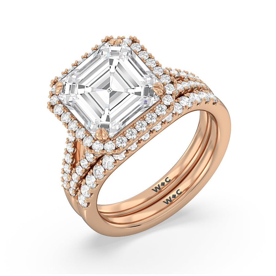 Asscher Cut Elegance Split Shank Halo Engagement Ring with Lab Grown Diamond in 14KT Rose Gold view 6

