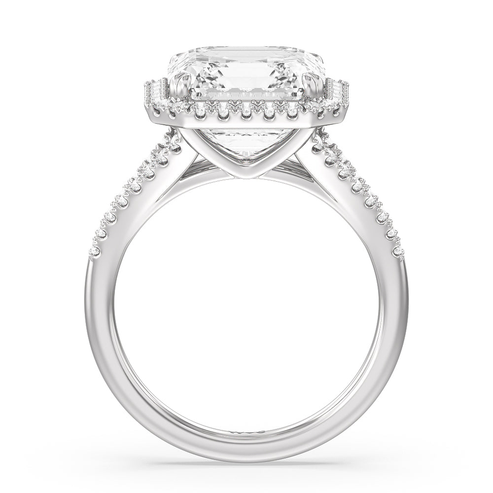 Asscher Cut Elegance Split Shank Halo Engagement Ring with Lab Grown Diamond in 14KT Platinum view 2

