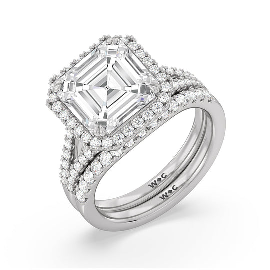 Asscher Cut Elegance Split Shank Halo Engagement Ring with Lab Grown Diamond in 14KT Rose Gold view 4
