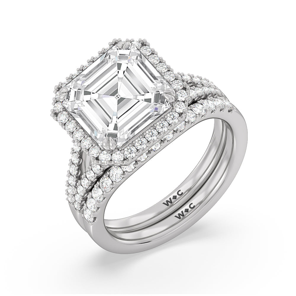Elegance Split Shank Halo Diamond Wedding Band with 18KT White Gold Cut Diamond in 14KT White Gold view 3
