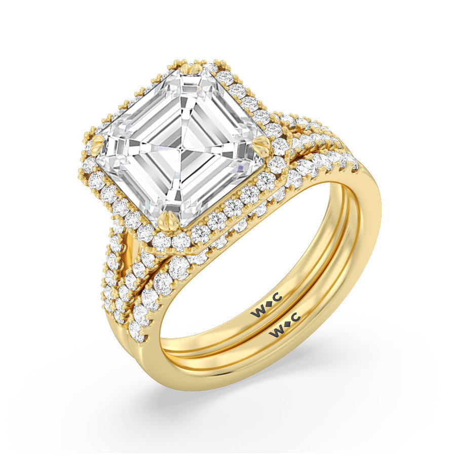 Asscher Cut Elegance Split Shank Halo Engagement Ring with Lab Grown Diamond in 14KT Rose Gold view 5
