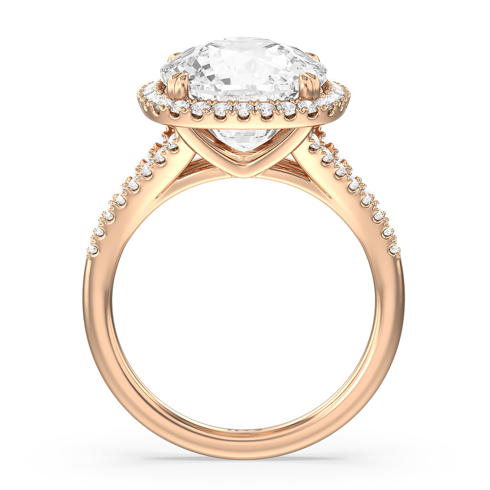 Cushion Cut Elegance Split Shank Halo Engagement Ring with Lab Grown Diamond in 14KT Rose Gold view 2
