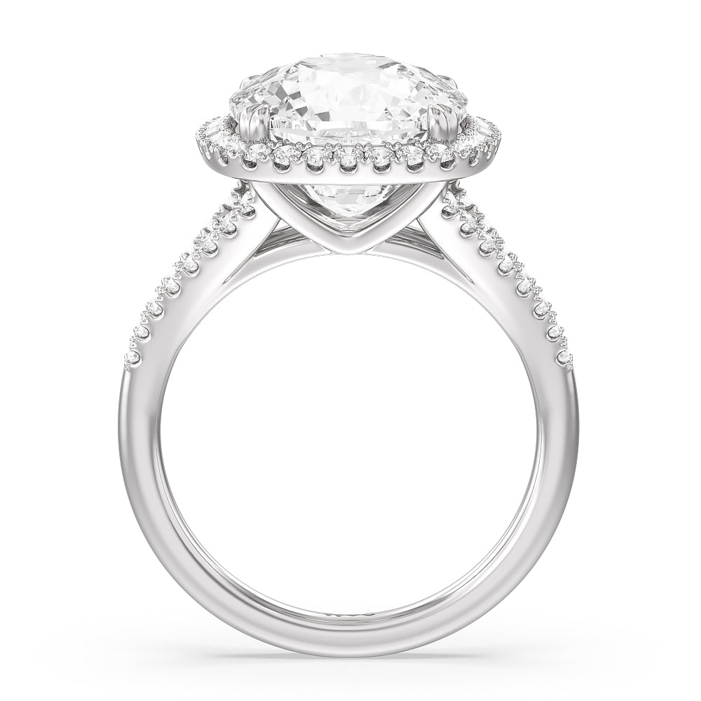 Cushion Cut Elegance Split Shank Halo Engagement Ring with Lab Grown Diamond in 14KT Platinum view 2
