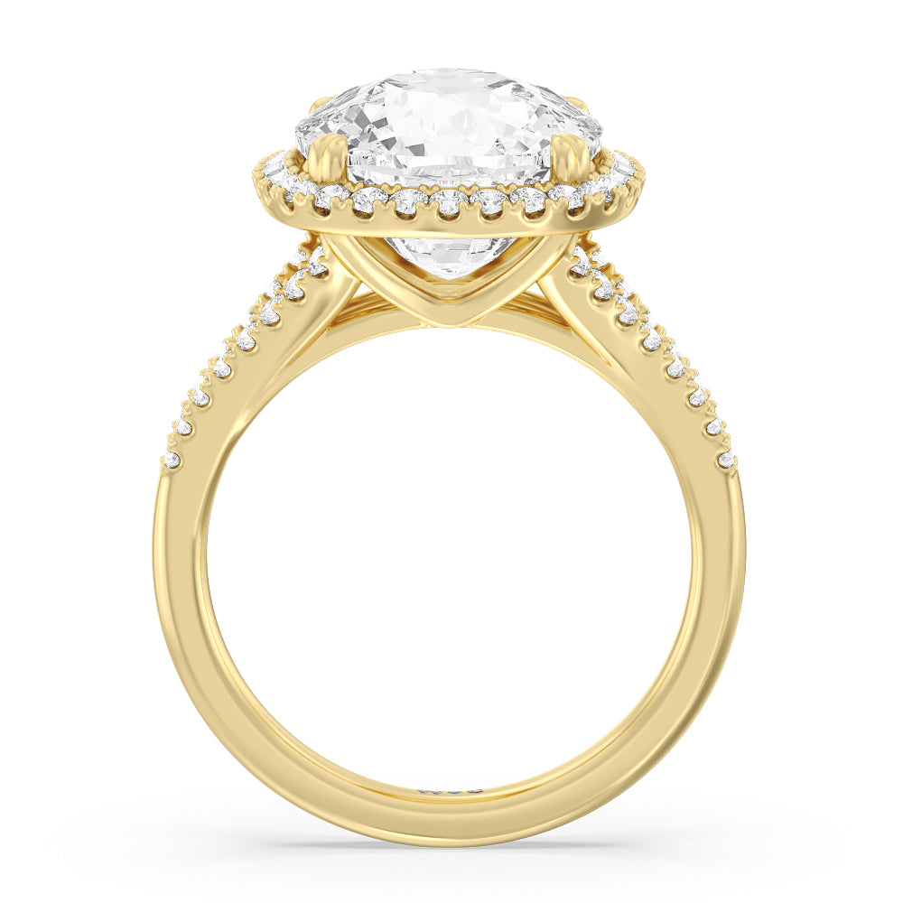 Cushion Cut Elegance Split Shank Halo Engagement Ring with Lab Grown Diamond in 14KT Yellow Gold view 2
