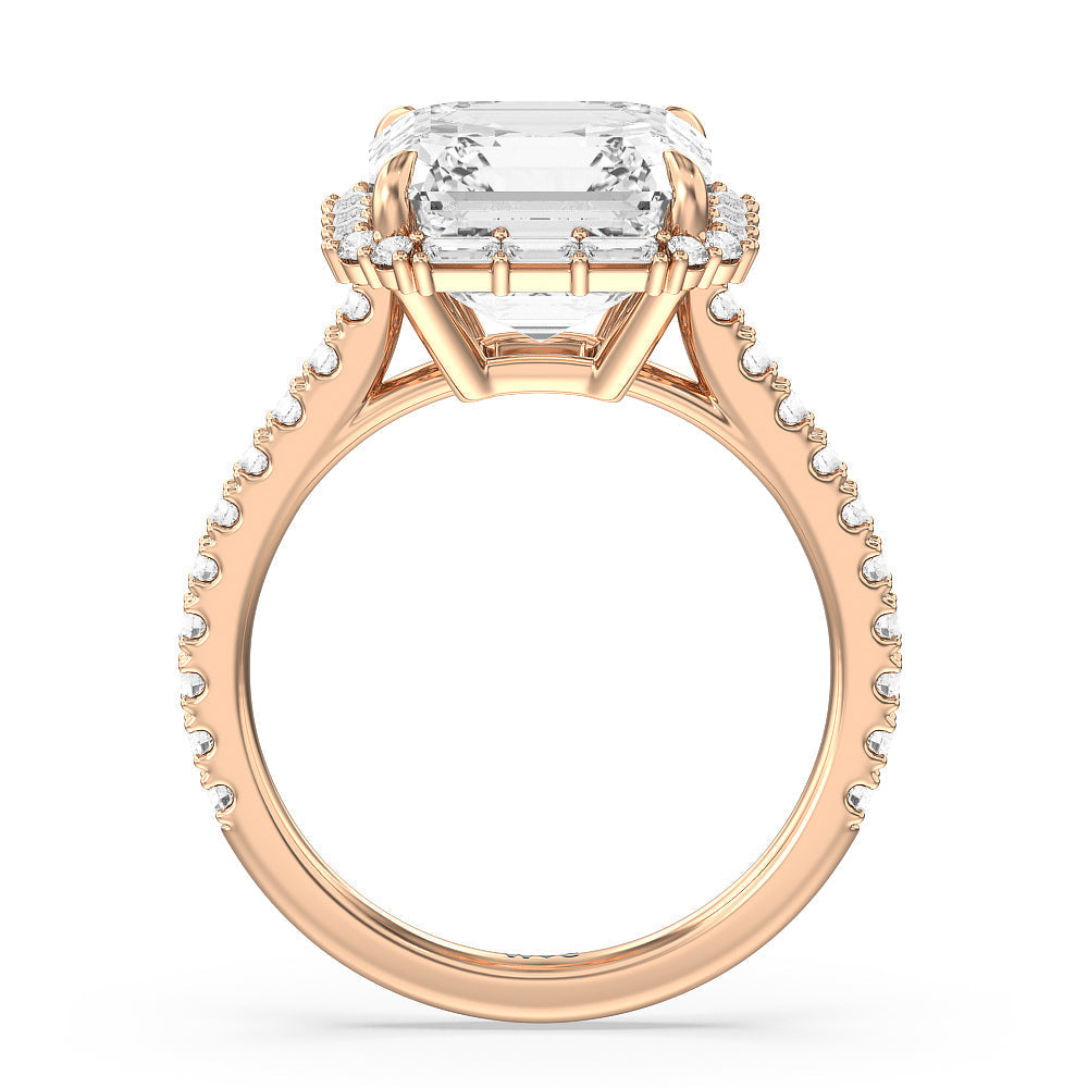 Asscher Cut Elegance Baguette Halo Pave Engagement Ring with Lab Grown Diamond in 14KT Rose Gold view 2
