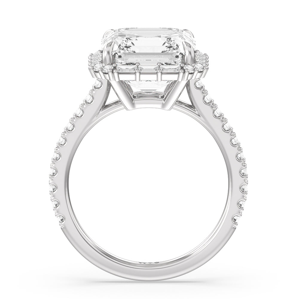 Asscher Cut Elegance Baguette Halo Pave Engagement Ring with Lab Grown Diamond in 14KT Platinum view 2
