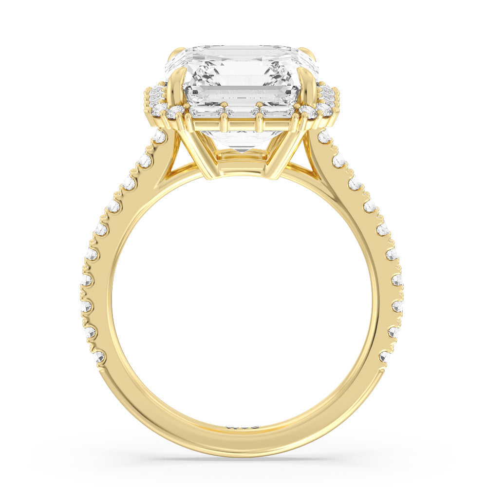 Asscher Cut Elegance Baguette Halo Pave Engagement Ring with Lab Grown Diamond in 14KT Yellow Gold view 2
