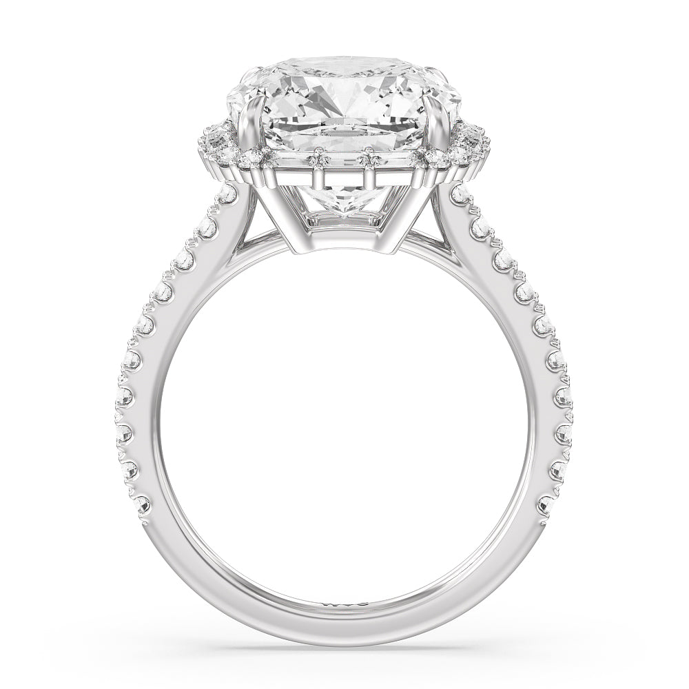 Cushion Cut Elegance Baguette Halo Pave Engagement Ring with Lab Grown Diamond in 14KT Platinum view 2
