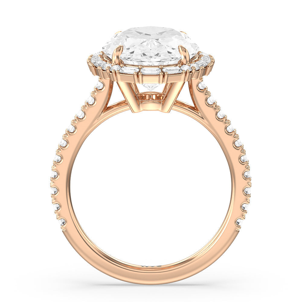 Oval Cut Elegance Baguette Halo Pave Engagement Ring with Lab Grown Diamond in 14KT Rose Gold view 2
