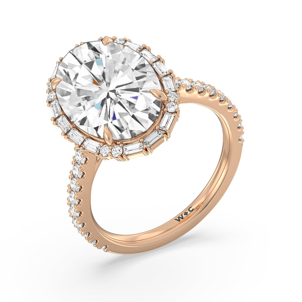 Oval Cut Elegance Baguette Halo Pave Engagement Ring with Lab Grown Diamond in 14KT Rose Gold view 3
