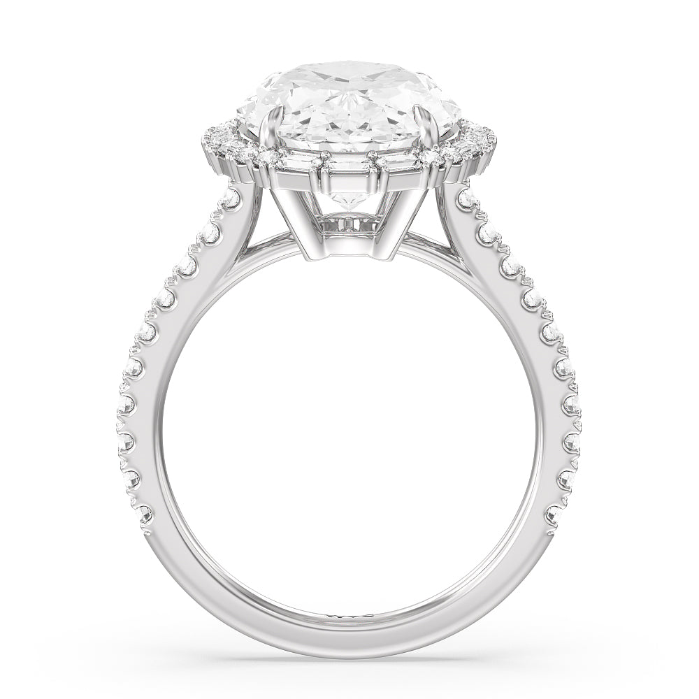 Oval Cut Elegance Baguette Halo Pave Engagement Ring with Lab Grown Diamond in 14KT Platinum view 2
