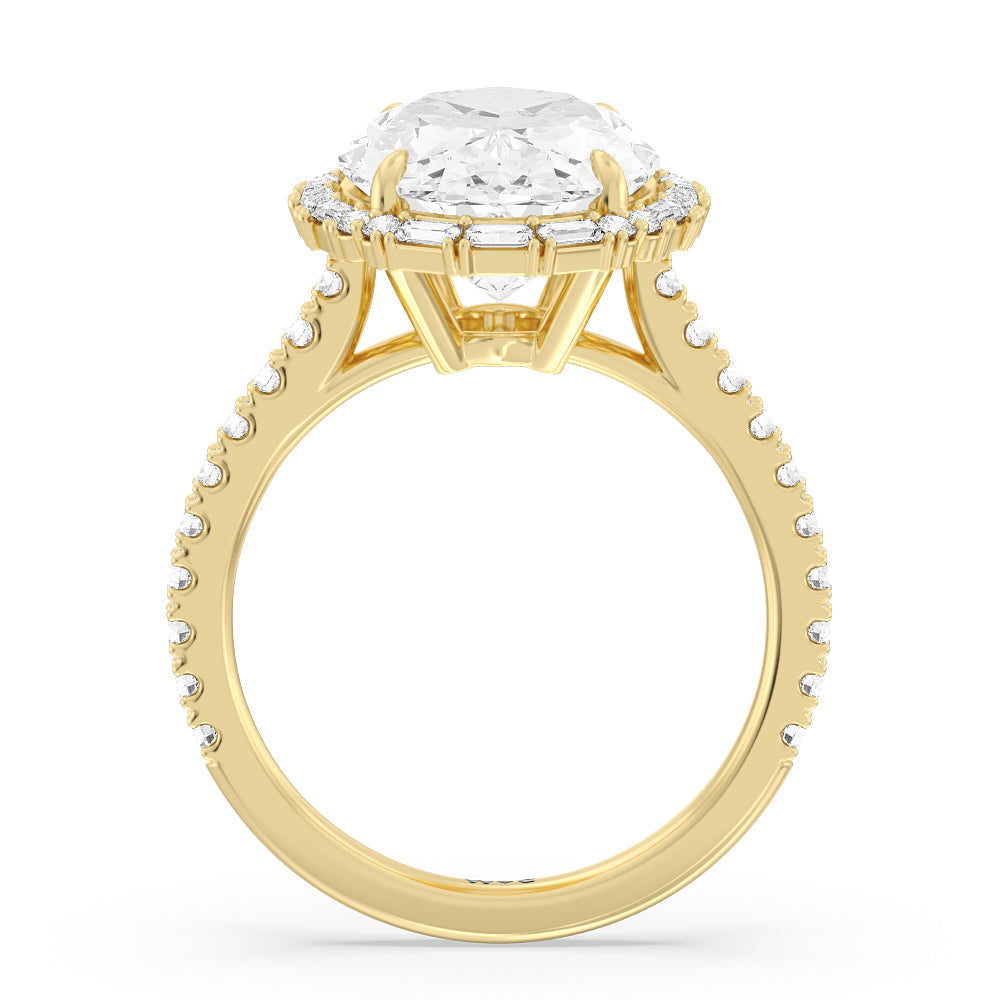 Oval Cut Elegance Baguette Halo Pave Engagement Ring with Lab Grown Diamond in 14KT Yellow Gold view 2
