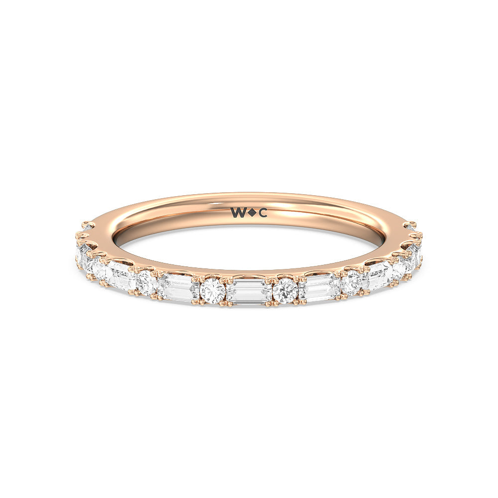Elegance Baguette Halo Pave Diamond Wedding Band with 18KT Rose Gold Cut Diamond in 14KT Rose Gold view 1
