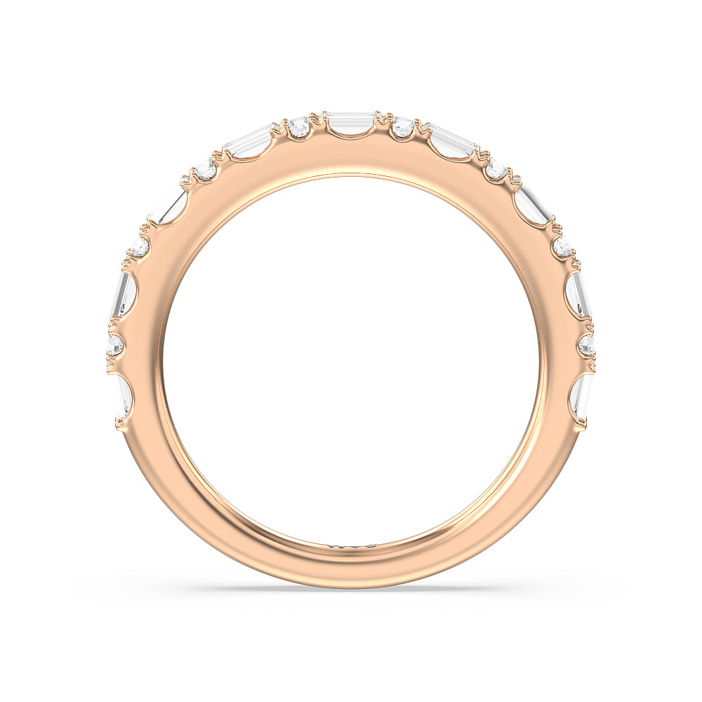 Elegance Baguette Halo Pave Diamond Wedding Band with 18KT Rose Gold Cut Diamond in 14KT Rose Gold view 2
