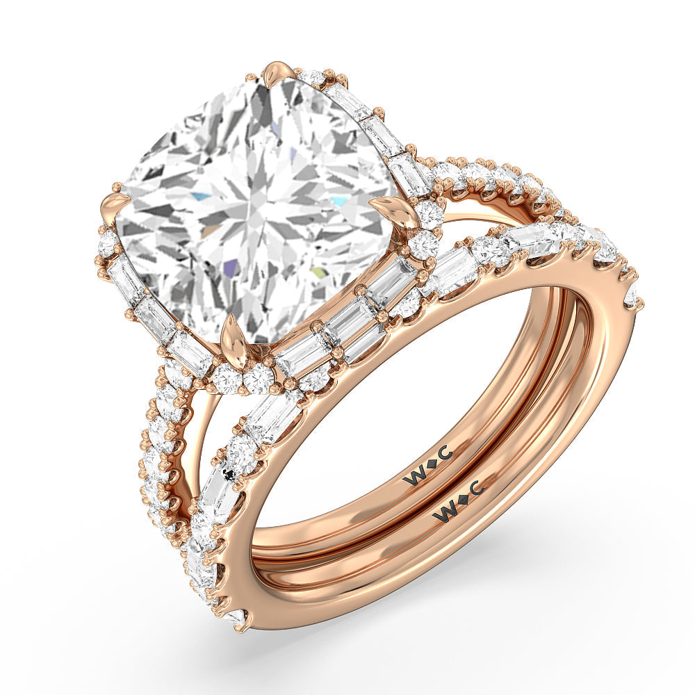 Oval Cut Elegance Baguette Halo Pave Engagement Ring with Lab Grown Diamond in 14KT Rose Gold view 6

