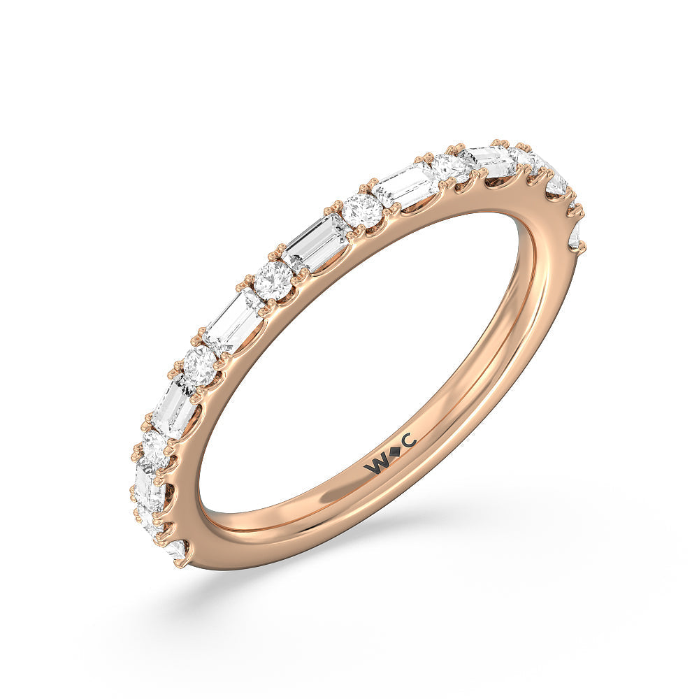 Elegance Baguette Halo Pave Diamond Wedding Band with 18KT Rose Gold Cut Diamond in 14KT Rose Gold view 4
