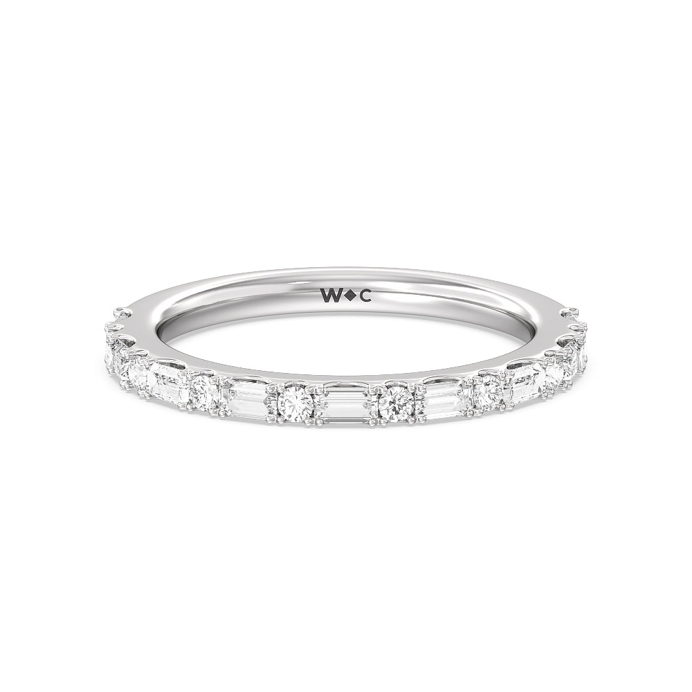 Elegance Baguette Halo Pave Diamond Wedding Band with 18KT White Gold Cut Diamond in 14KT White Gold view 1
