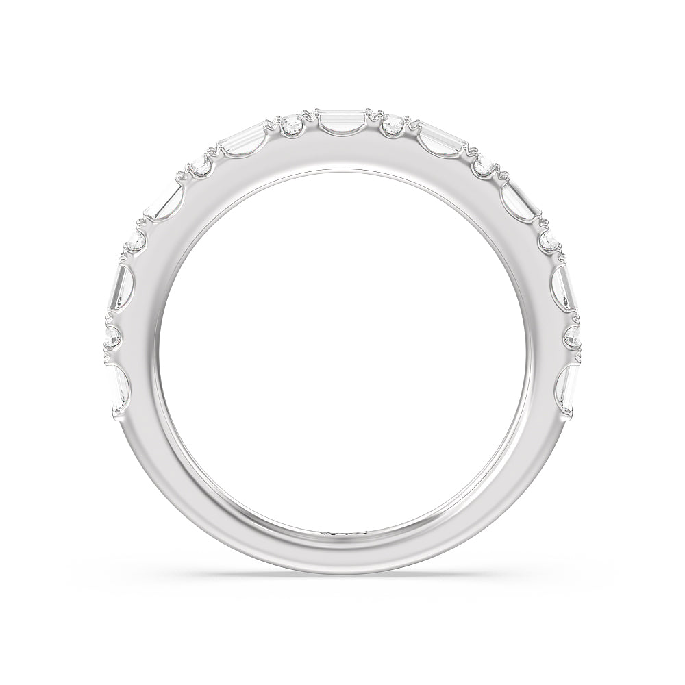 Elegance Baguette Halo Pave Diamond Wedding Band with 18KT White Gold Cut Diamond in 14KT White Gold view 2
