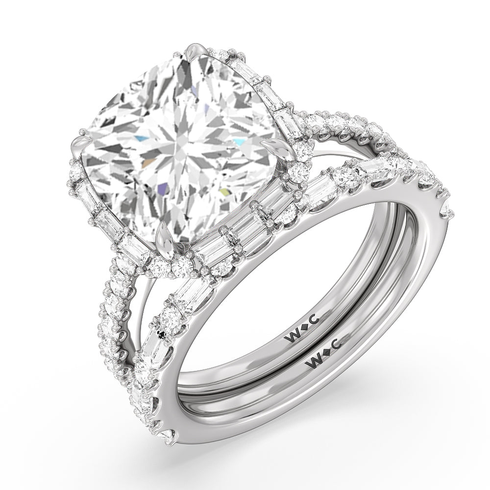 Oval Cut Elegance Baguette Halo Pave Engagement Ring with Lab Grown Diamond in 14KT Rose Gold view 4
