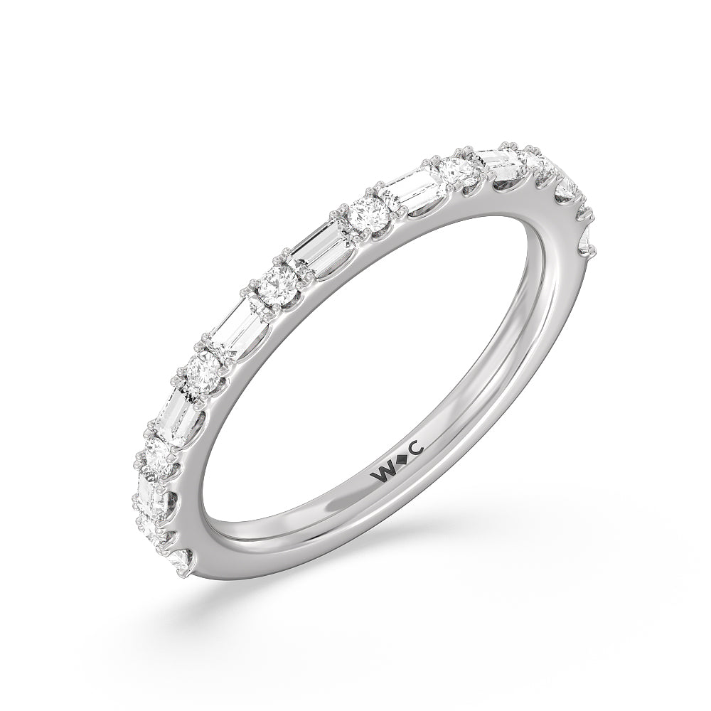 Elegance Baguette Halo Pave Diamond Wedding Band with 18KT White Gold Cut Diamond in 14KT White Gold view 4
