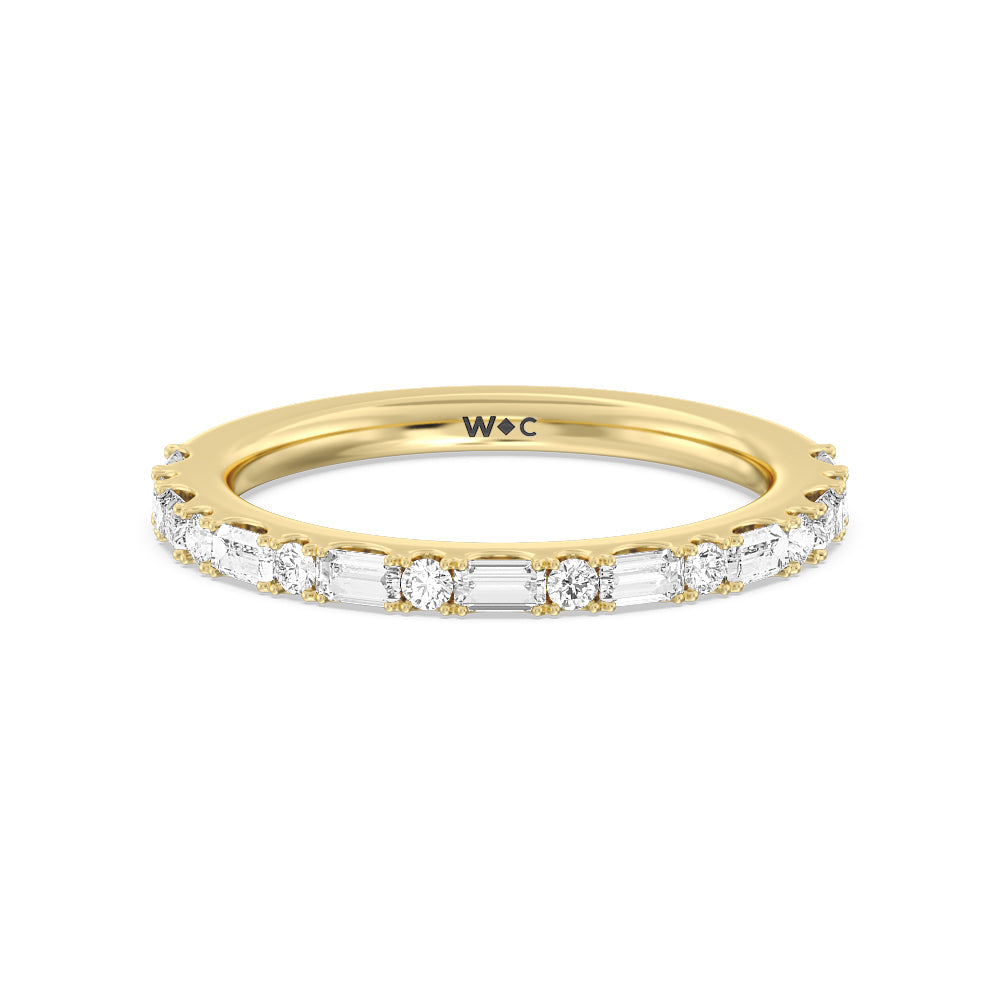 Elegance Baguette Halo Pave Diamond Wedding Band with 18KT Yellow Gold Cut Diamond in 14KT Yellow Gold view 1
