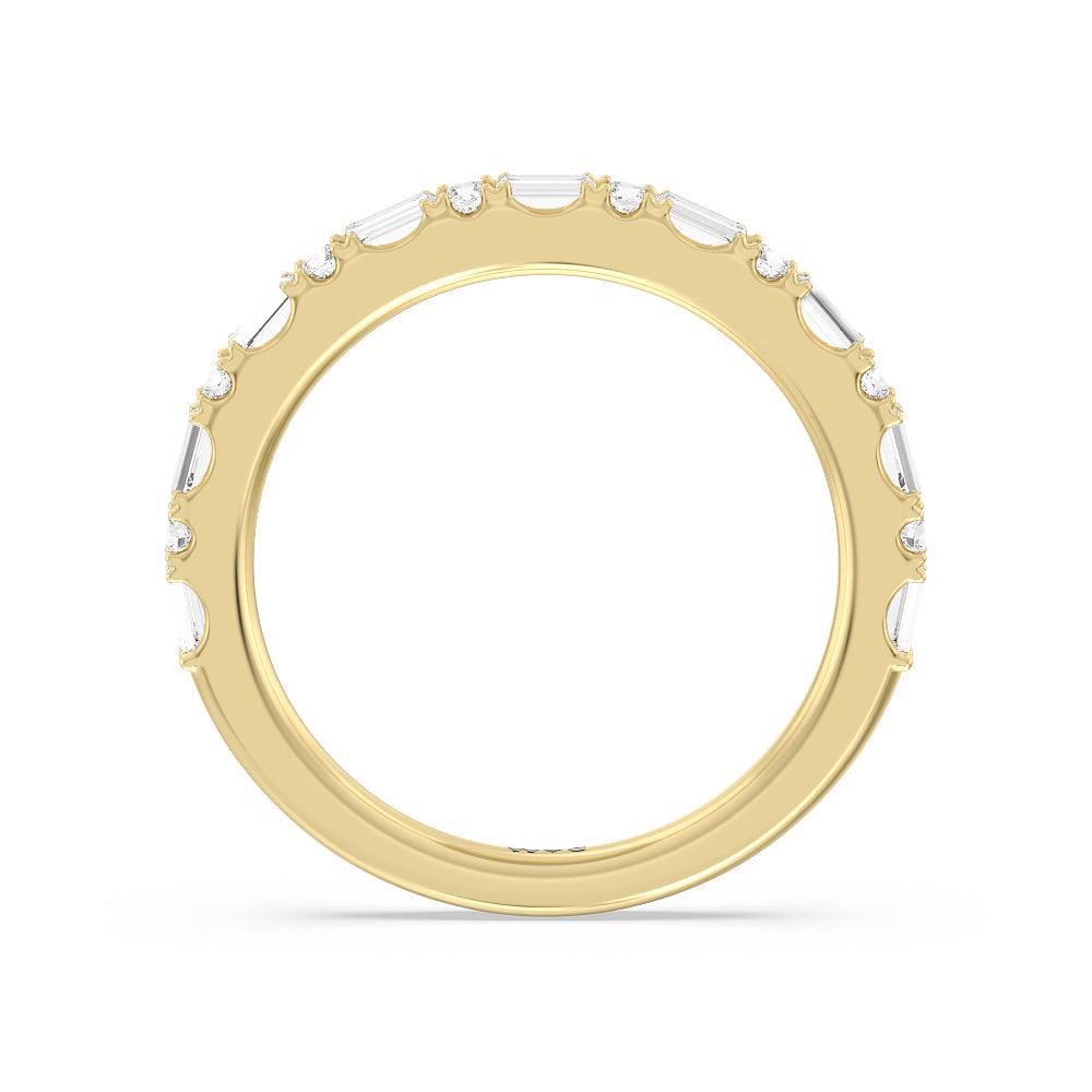 Elegance Baguette Halo Pave Diamond Wedding Band with 18KT Yellow Gold Cut Diamond in 14KT Yellow Gold view 2

