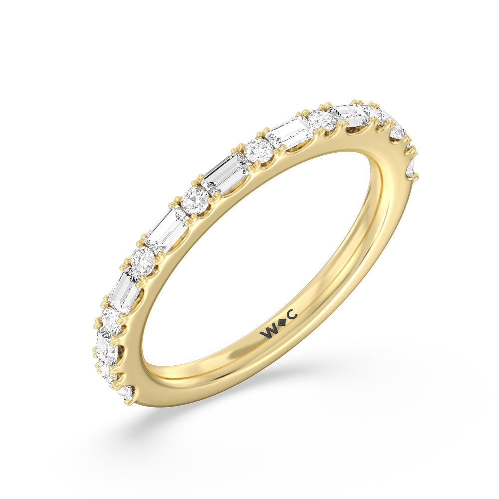 Elegance Baguette Halo Pave Diamond Wedding Band with 18KT Yellow Gold Cut Diamond in 14KT Yellow Gold view 4

