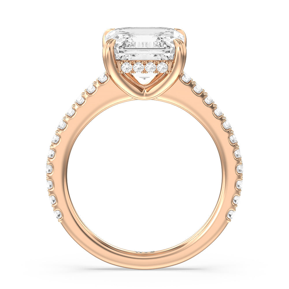 Asscher Cut Elegance Hidden Halo and Pave Diamond Engagement Ring with Lab Grown Diamond in 14KT Rose Gold view 2
