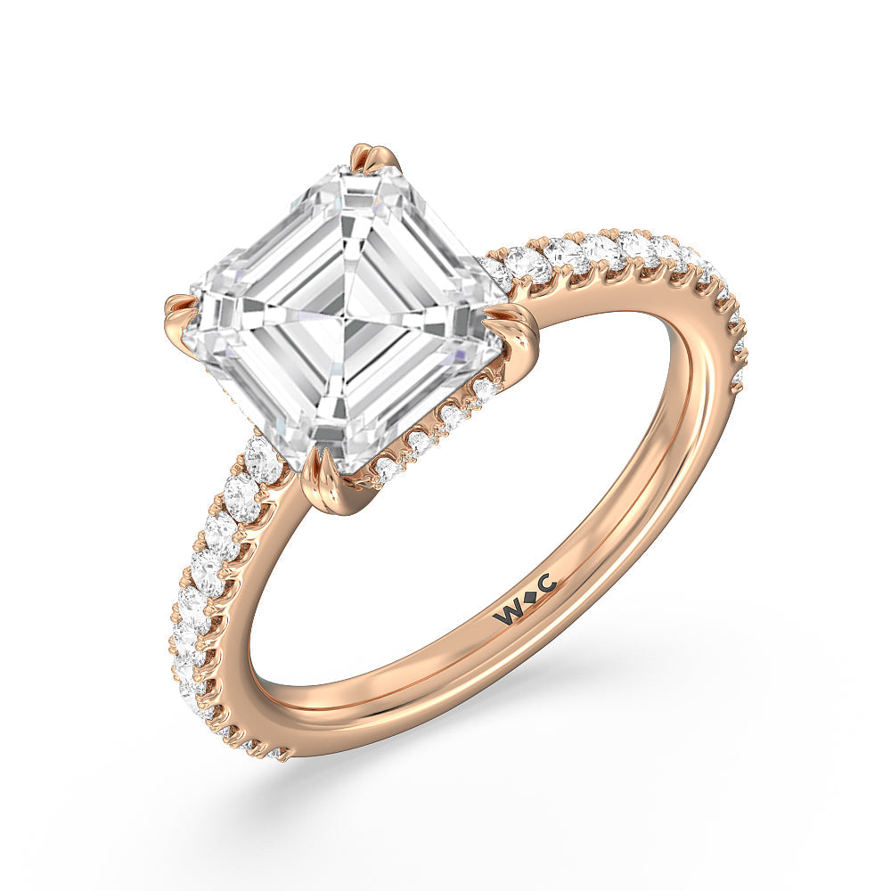 Asscher Cut Elegance Hidden Halo and Pave Diamond Engagement Ring with Lab Grown Diamond in 14KT Rose Gold view 3
