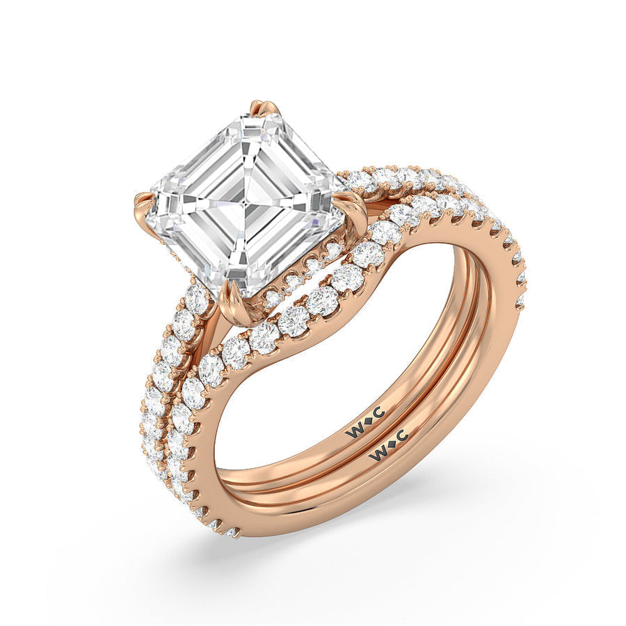Asscher Cut Elegance Hidden Halo and Pave Diamond Engagement Ring with Lab Grown Diamond in 14KT Rose Gold view 6
