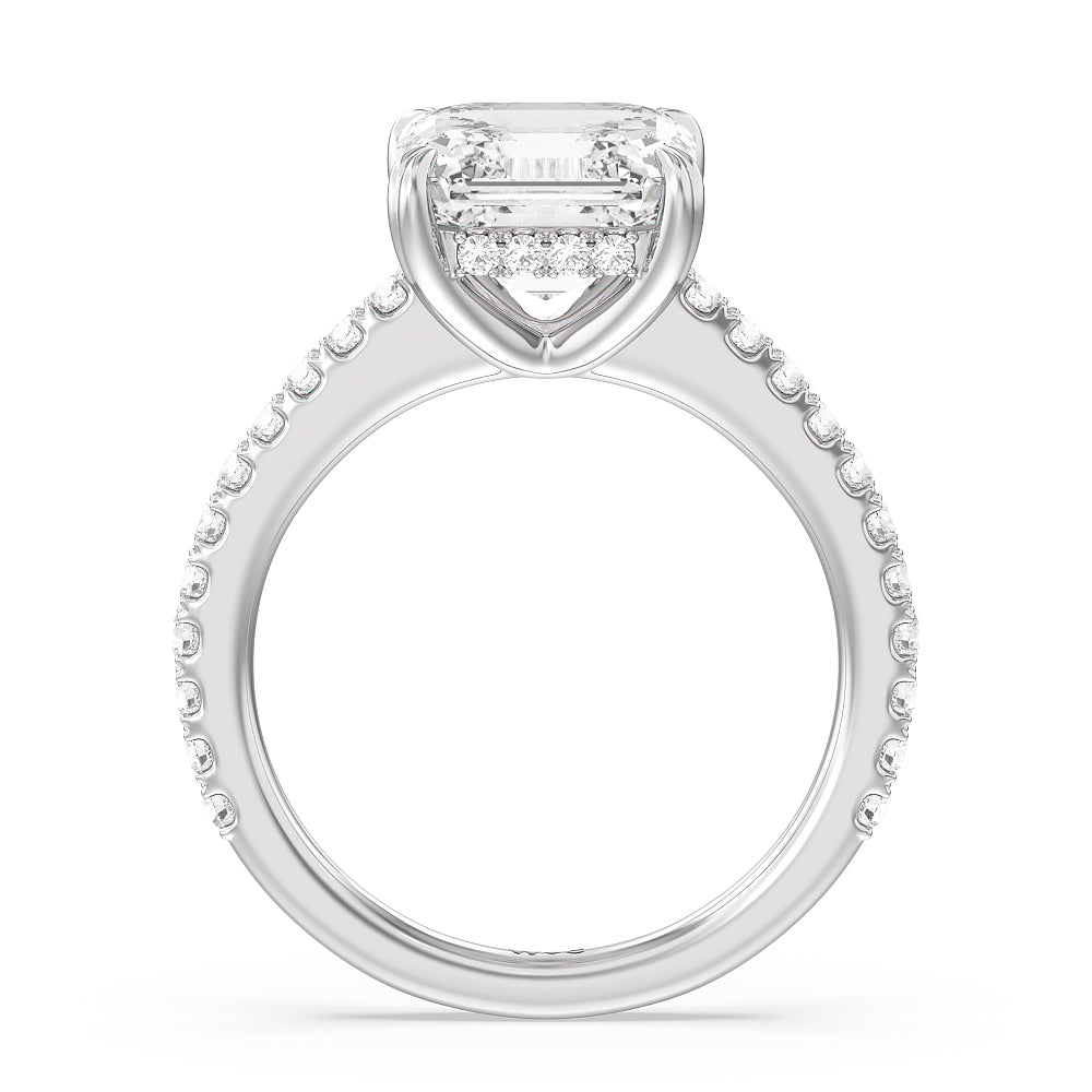 Asscher Cut Elegance Hidden Halo and Pave Diamond Engagement Ring with Lab Grown Diamond in 14KT Platinum view 2
