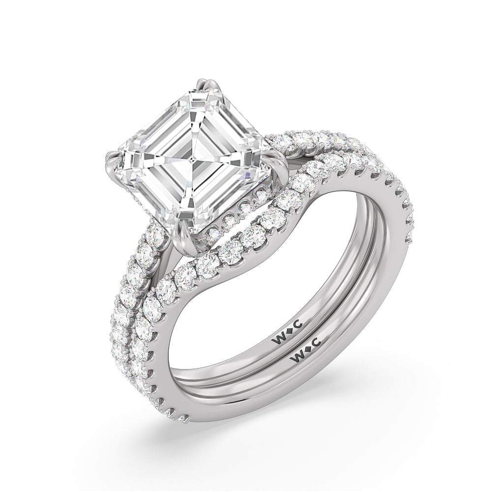Elegance Hidden Halo and Pave Diamond Wedding Band with 18KT White Gold Cut Diamond in 14KT White Gold view 3

