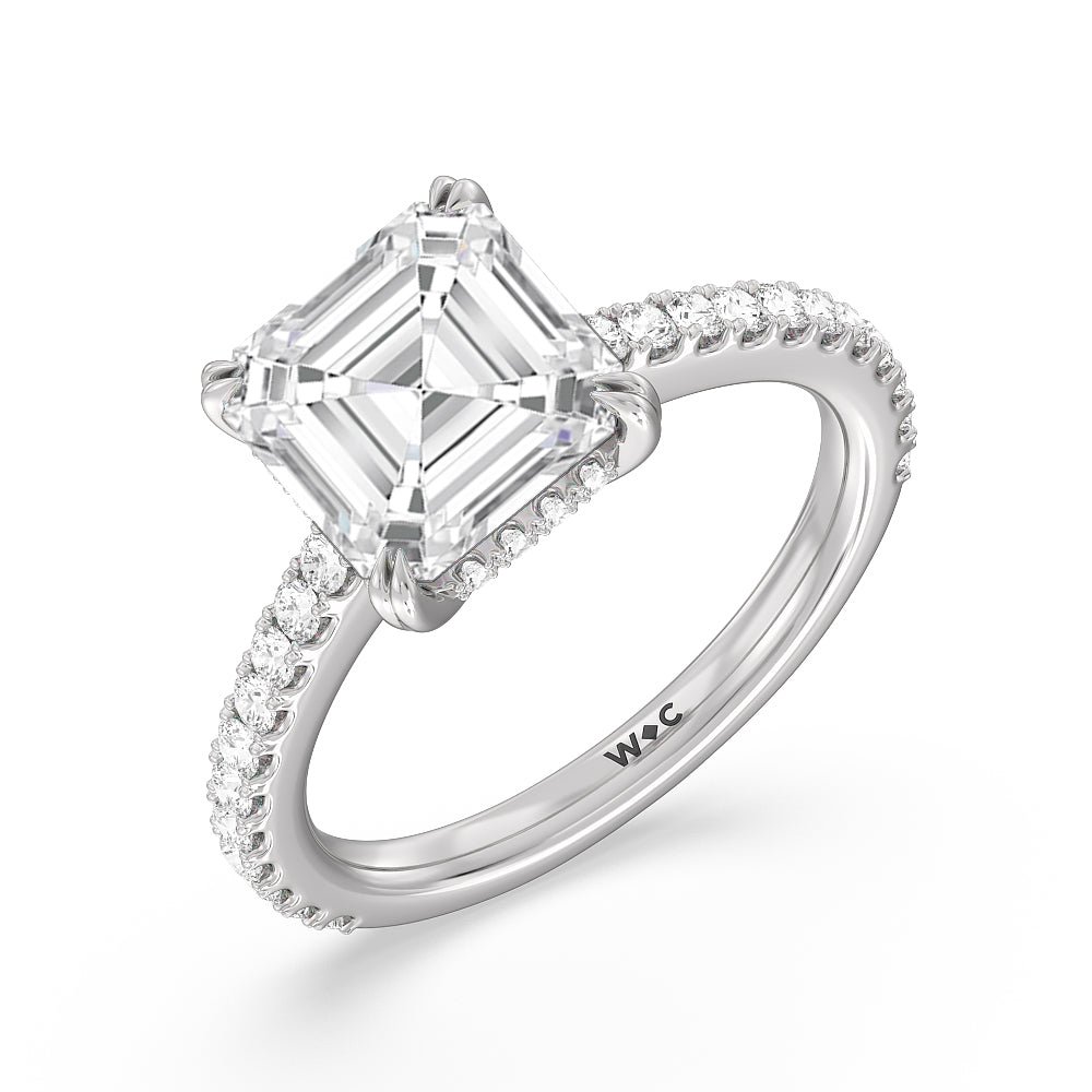 Asscher Cut Elegance Hidden Halo and Pave Diamond Engagement Ring with Lab Grown Diamond in 14KT Platinum view 3
