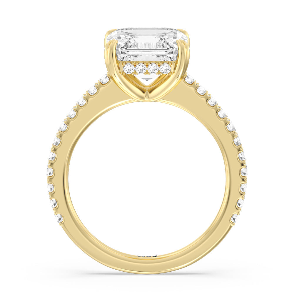Asscher Cut Elegance Hidden Halo and Pave Diamond Engagement Ring with Lab Grown Diamond in 14KT Yellow Gold view 2

