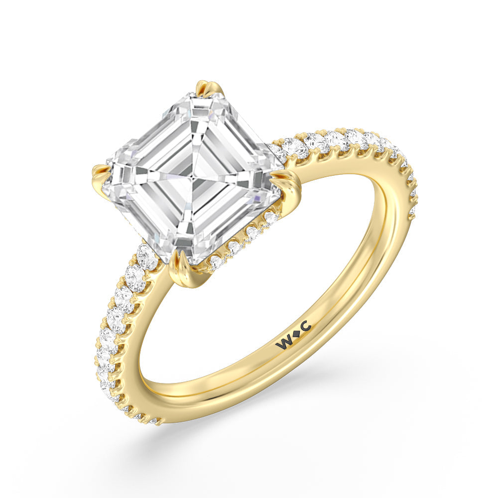 Asscher Cut Elegance Hidden Halo and Pave Diamond Engagement Ring with Lab Grown Diamond in 14KT Yellow Gold view 3
