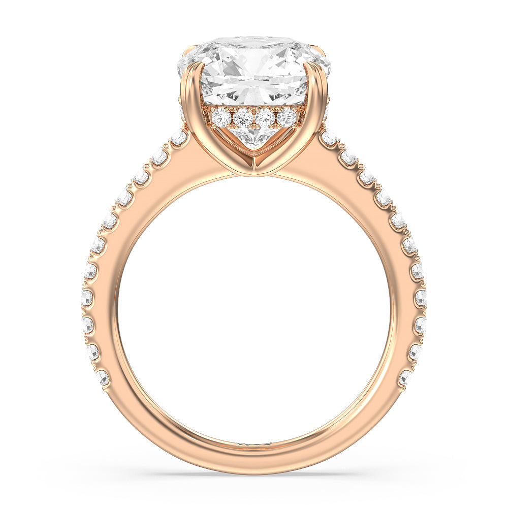 Cushion Cut Elegance Hidden Halo and Pave Diamond Engagement Ring with Lab Grown Diamond in 14KT Rose Gold view 2
