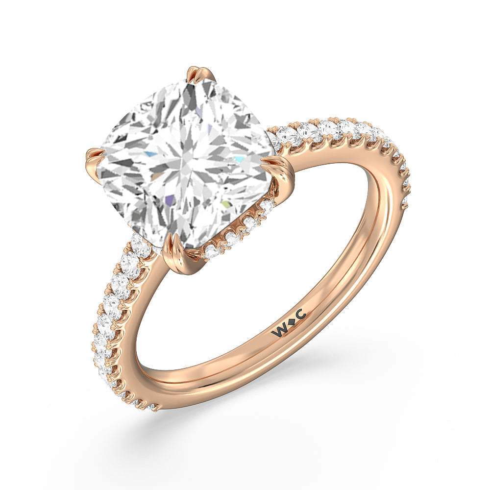 Cushion Cut Elegance Hidden Halo and Pave Diamond Engagement Ring with Lab Grown Diamond in 14KT Rose Gold view 3
