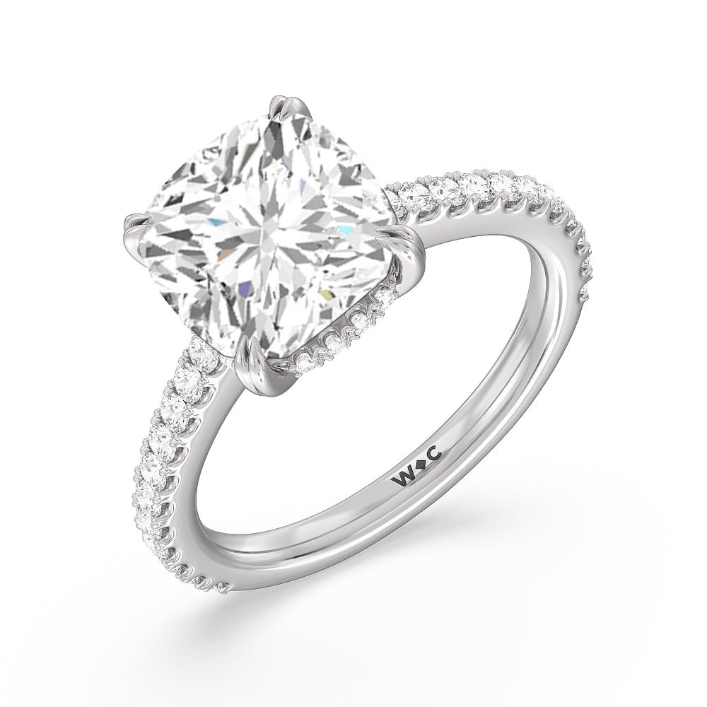 Cushion Cut Elegance Hidden Halo and Pave Diamond Engagement Ring with Lab Grown Diamond in 14KT Platinum view 3
